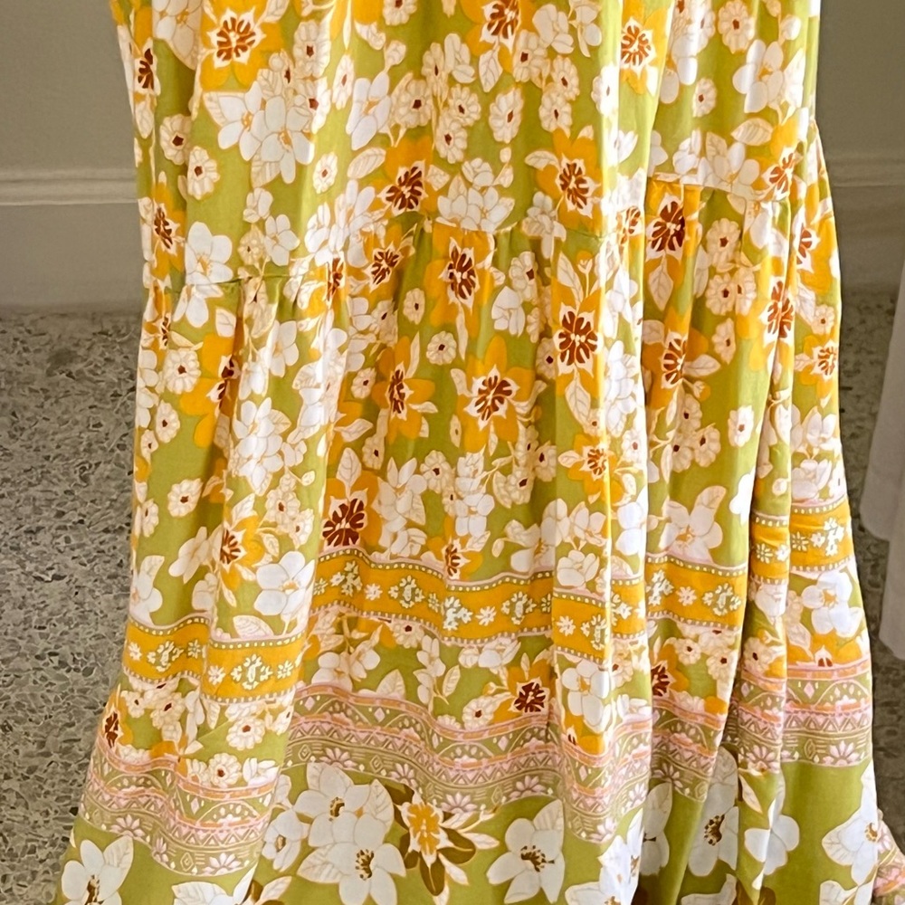 Aakaa Bohemian Floral Yellow Mixed Print Long Flowy Maxi Dress Size Small - Picture 9 of 15